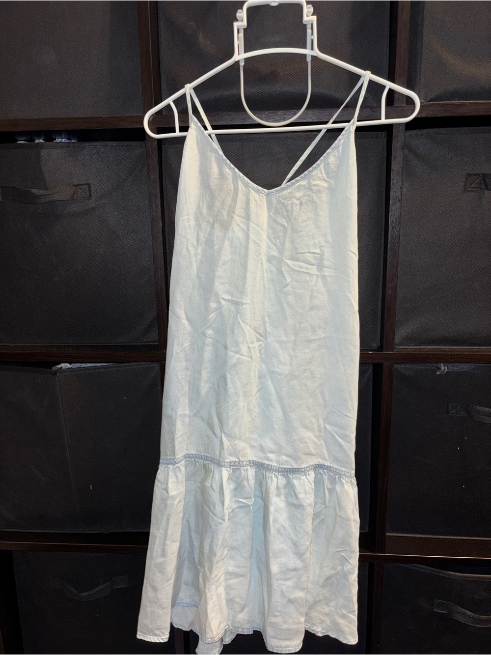 Sam & Lavi Chambray Drop Waist Ruffle Mini Dress Size M